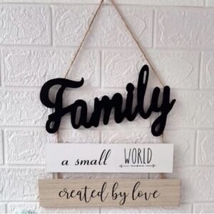 NWT- Family- a small WORLD- created by love- Beautiful 3 Tier Wooden Decor Sign